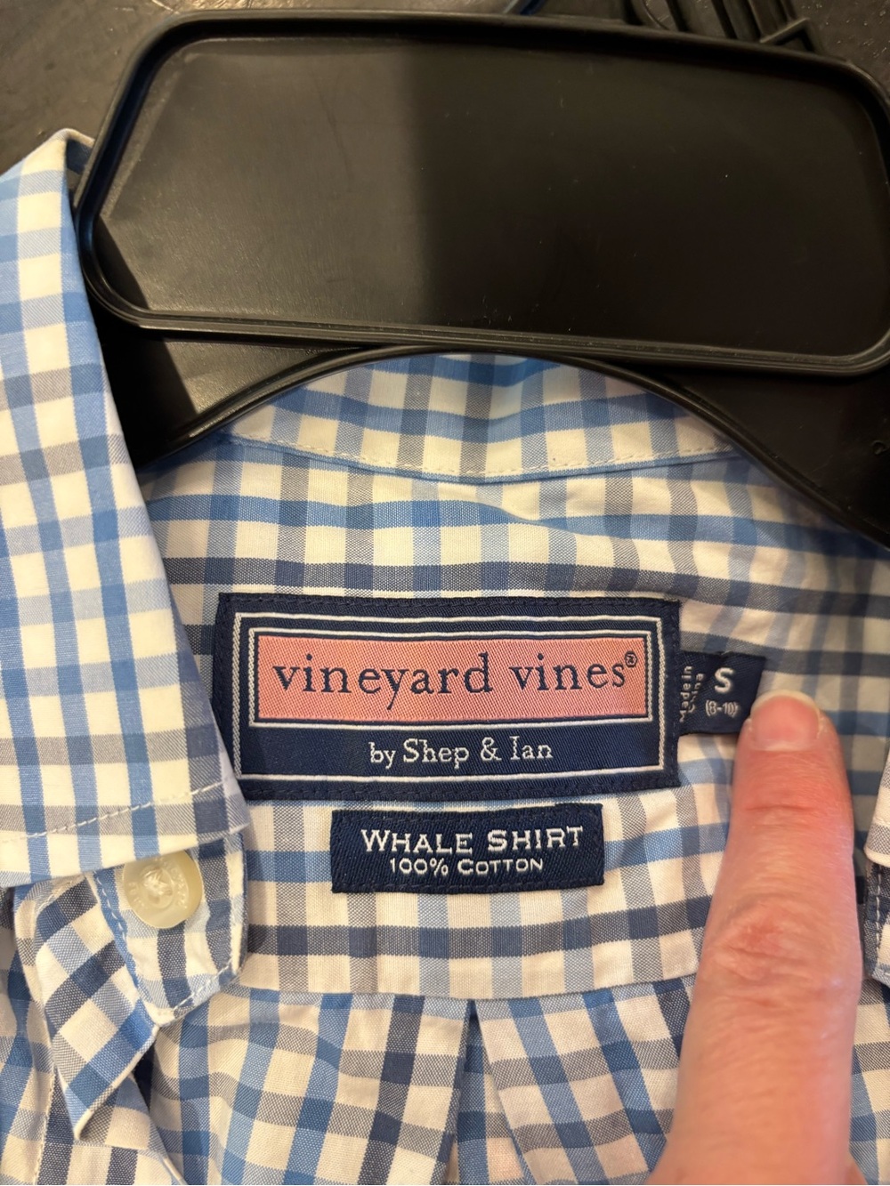 Vineyard Vines Blue and White Gingham Whale Button-Down Shirt